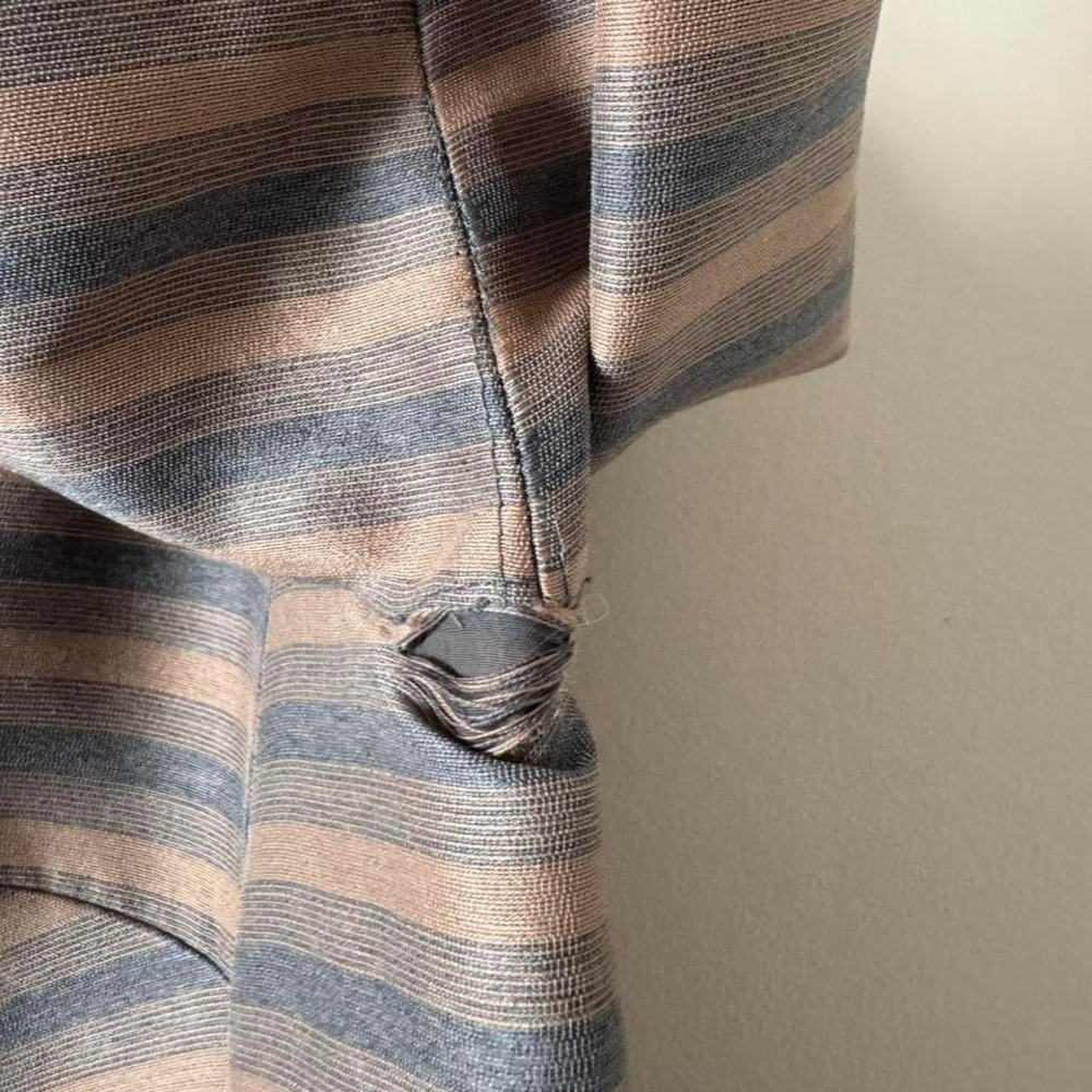 Vintage 50/60s Striped Dress Gray Tan Union Mod Button - Picture 7 of 8